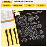 Chivao Spiral Art Gear Geometric Ruler Spiral Circle Template for Drawing Plastic Template Ruler Drawing Toys Spiral Curve Stencils with Pens Paper for Drawing DIY Art Crafts Sketch (Classic)