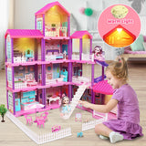 beefunni Doll House, 4 Stories 11 Rooms Dollhouse for Girls with 2 Dolls Furniture & Accessories, Dollhouse 4-5 Year Old, Doll House 2023 Christmas New Gifts for 3 4 5 6 7 8+ Year Old Girls Toys
