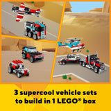 LEGO Creator 3 in 1 Flatbed Truck with Helicopter Toy, Transforms from Flatbed Truck Toy to Propeller Plane to Hot Rod and SUV Car Toys, Gift Idea for Boys and Girls Ages 7 Years Old and Up, 31146