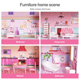ROBOTIME Wooden Dollhouse, Doll Houses with 24 Pieces Furniture for 4, 5, 6-Inch Dolls, Dollhouse Gift for 3+ Year Old Girls (Pink)