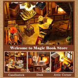 DIY Miniature Wooden Dollhouse Kit: Magic Book Store Book Nook Kit with Furniture and LED - Great Handmade Crafts Model Building Kit Decor Gifts for Adults Teens Birthday