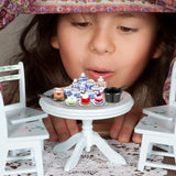 62 Pcs 1 to 12 Miniature Dollhouse Kitchen Accessories Miniature Tea Cup Pots Resin Cake Set Include 16 Mini Plates Knife Fork Spoon 6 Egg Beater Utensil 10 Mini Stovetop Cookware 15 Pretend Cake Food