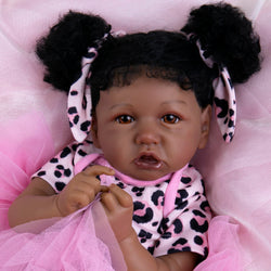 Aori Reborn Baby Dolls Black Lifelike African American Reborn Girl Doll 20 Inch Weighted Biracial Newborn Baby with Pink Clothes Accessories Set for Girls Age 3