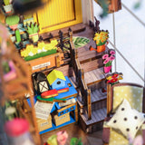 DIY Book Nook Kit 3D Wooden Puzzle Bookshelf Insert Decor with LED Light DIY Miniature Dollhouse Model Kit Building Kits Bookshelf Insert Bookend for Birthday Gift (White)