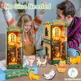 DIY Book Nook Kit - 3D Wooden Puzzle Miniature House Kit Crafts Hobbies Cat Lovers Gifts BookNook Shelf Insert Decoration bookend, Bookshelf Dollhouse for Adults with LED(No Glue Needed(Cat Street))