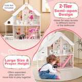 HONEY JOY White Doll House, Wooden Kids Dollhouse with Stairs, Accessories & Furniture Included, Large 2 Story Easy to Assemble Doll House Toy, Gift for Toddler Boys Girls, White