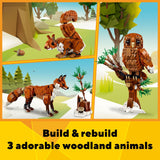 LEGO Creator 3 in 1 Forest Animals: Red Fox Toy, Transforms to Owl Toy Figure or to Squirrel Toy, Woodland Figures Set, Play and Display Gift Idea for Boys and Girls Ages 9 Years Old and Up, 31154