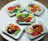 Mixed 5 Assorted Breakfast Set,Steak,Lamb Ribs and Mixed Fruit Dollhouse Miniature Food,Tiny Food Dollhouse Accessories for Collectibles