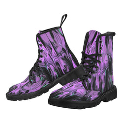 Purple Haze Women's Lace Up Canvas Boots (Model1203H)(Black)