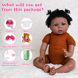 EKOKIZ Lifelike Reborn Baby Doll 22-Inch Newborn Baby Doll Soft Cloth Body American African Baby Girl Real Life Baby Dolls with Clothes and Toy Accessories Gift Set for Kids Age 3+