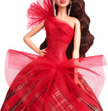 Barbie 2024 Holiday Barbie Dolls, Seasonal Collector Toy, Barbie Signature, Plaid Gown with Red Bow, Displayable Packaging, Dark Brown Hair