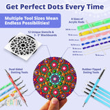 Complete Beginner's Mandala Painting 48 Piece Kit with Acrylic Paints, Reusable Stencils and Dotting Tools. Fun Rock Art & DIY Craft Project. Starter Activity Pack and Gift for Teens and Adults