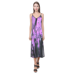 Purple Haze Women's V-Neck Open Fork Long Dress (Model D18)