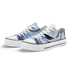Metal Blue Wave SF_S62 Unisex Classic Low Top Canvas Shoes - White