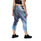 Metal Blue Wave Capri Leggings