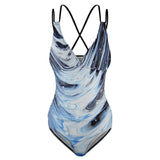 Metalic Blue Wave One-piece Swimsuit