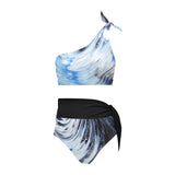 Metalic Blue Wave High Waisted One Shoulder Bikini Set (S16)