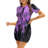 Purple Haze White Crew Neck Short Sleeve Dress