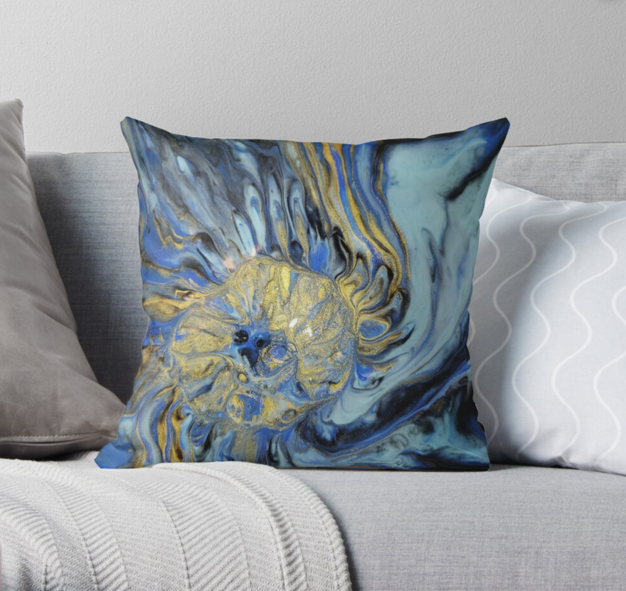 Swirl inshades of #blue and dark #RealPour medium #Throw Pillow