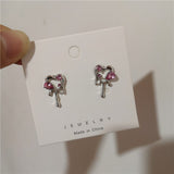 Pink Crystal Zircon Heart Earrings