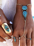 Blue Boho Bracelet Gems Jeweled Chains Women's Silver Beach Bracelet