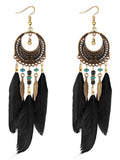 Boho Feather Earrings Dangle Earrings Statement Earrings