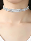 Glitter Choker Necklace Silver Rhinestones Necklace Christmas Party Jewelry