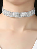 Silver Choker Necklace Rhinestones Glitter Necklace Christmas Party Jewelry
