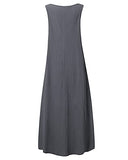 ZANZEA Women's Sleeveless Round Neck Summer Maxi Long Dresses Color Block Casual Sundress with Pockets Grey Medium