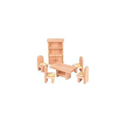 PlanToys Wooden Classic Line of Dollhouse Furniture - Dining Room Set (9012) | Sustainably Made from Rubberwood and Non-Toxic Paints and Dyes |PlanNatural Classic Wooden Toy Collection