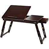 HOMFA Bamboo Laptop Desk Adjustable Portable Breakfast Serving Bed Tray with Tilting Top Drawer Retro Color