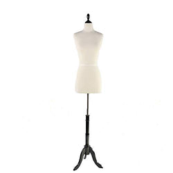 PDM WORLDWIDE Female Mannequin Torso Pinnable Dress Form with Wooden Tripod Stand Adjustable Height 61''-78'' for Sewing, Clothing, Dress, Body Display (10, Beige)