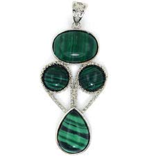 50mm Green Synthetic Malachite Silver Plated Oval Coin Teardrop Pendant Bead