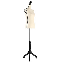 DRDINGRUI Female Mannequin Torso with Stand, Height Adjustable from 52'' to 67'' Dress Form with Tripod Base for Dress Jewelry Display (Beige)