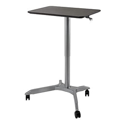 Seville Classics Airlift Sit-Stand Rolling Height Adjustable Student Classroom Laptop Home Office Pneumatic Mobile Desk Cart with Wheels, Dark Brown, 28" (XL)