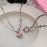 Sweet Pink Heart Crystal Necklace