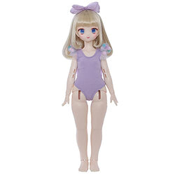 Lovely BJD Doll 39.5cm SD Doll 1/4 Ball Joint Doll Full Set with Pretty Purple Swimsuit + Headwear + Wig + Makeup, Advanced Resin DIY Toys