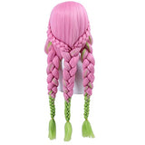 Cfalaicos Pink Green Braid Cosplay Wigs for Women Long Braided Wig with Bangs for Party Halloween Costume