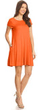 Simlu Short Sleeve Swing Dress with Pockets, Trapeze Dress for Women,Orange,Medium