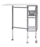 Studio Designs Sew Ready Mobile, Folding, Height Adjustable, Quilting, Fabric Cutting Table with Grid Top and Storage in Silver/White (13386)