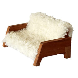1:12 scale sofa, modern dollhouse furniture wood sheepskin. 2 inch size couch