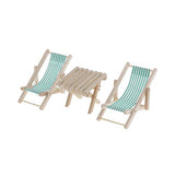 1/6 Dollhouse Miniature Wood Striped Lounge Chairs & Table Beach Set - Green