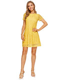 Romwe Women's Short Sleeve Summer Lace Wide Hem Dress Yellow_no Stretchy Small