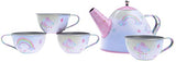 Jewelkeeper 15 Piece Kids Pretend Toy Tin Tea Set & Carrying Case - Party Unicorn Design