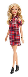 Barbie Fashionistas Doll with Long Blonde Hair Wearing Plaid Shirt Dress and Accessories, for 3 to 7 Year Olds