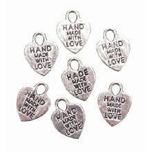 1 X Charm, "Handmade with Love," Nickel Plated Silver Tone, 70pc Pkg