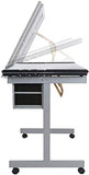 HomGarden Adjustable Drafting Drawing Table Desk Tempered Rolling Glass Top Art Craft Station Desk w/2 Slide Drawers and Castors
