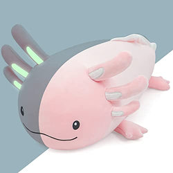 Niuniu Daddy Axolotl Plush Toys for Girls Boys- Glow in The Dark 23.6inches Large Realistic Axolotl Stuffed Animals for Kids/Toddler, Pink Kawaii Stuff Doll Plushies for Birthday Gifts