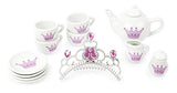 Small Foot 11273 Porcelain Tea Design, 14 pcs. Set with Glitter Crown, Cups, Plates, teapot, Milk jug and Sugar Pot, Perfect for Little Princesses and Three of her Friends Toys, Multicolour