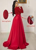 Fanciest V Neck Long Sleeve Champagne Prom Dresses with Slit Sequin Satin Formal Evening Gowns Plus Size US20W